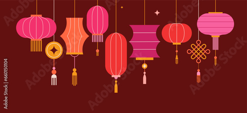 Lunar new year background, banner, Chinese New Year 2024 , Year of the Dragon. Geometric modern style