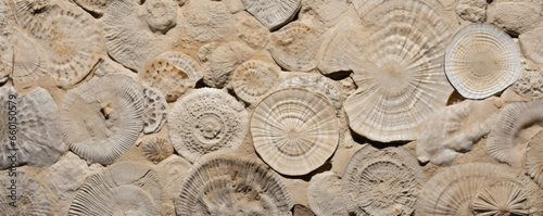 Texture of limestone with fossilized brachiopods This limestone displays a finelygrained texture, due to the abundance of fossilized brachiopods. The brachiopod fossils are small and round, photo