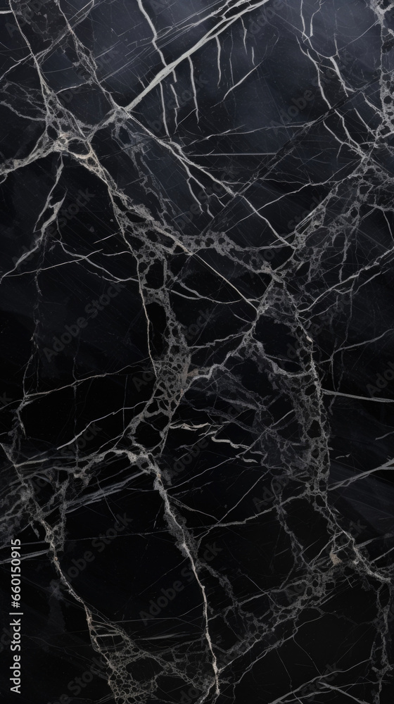 Texture of a polished Rugged Onyx with Natural Cracks, highlighting its glossy black surface with tered cracks and fissures.