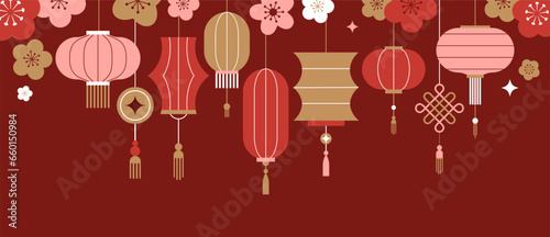 Lunar new year background, banner, Chinese New Year 2024 , Year of the Dragon. Geometric modern style
