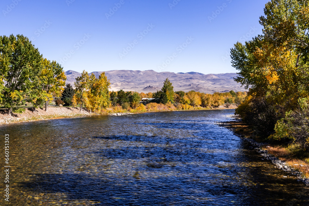Beautiful view of the Salmon River in Idaho in autumn Beautiful view of the Salmon River in Idaho in autumn