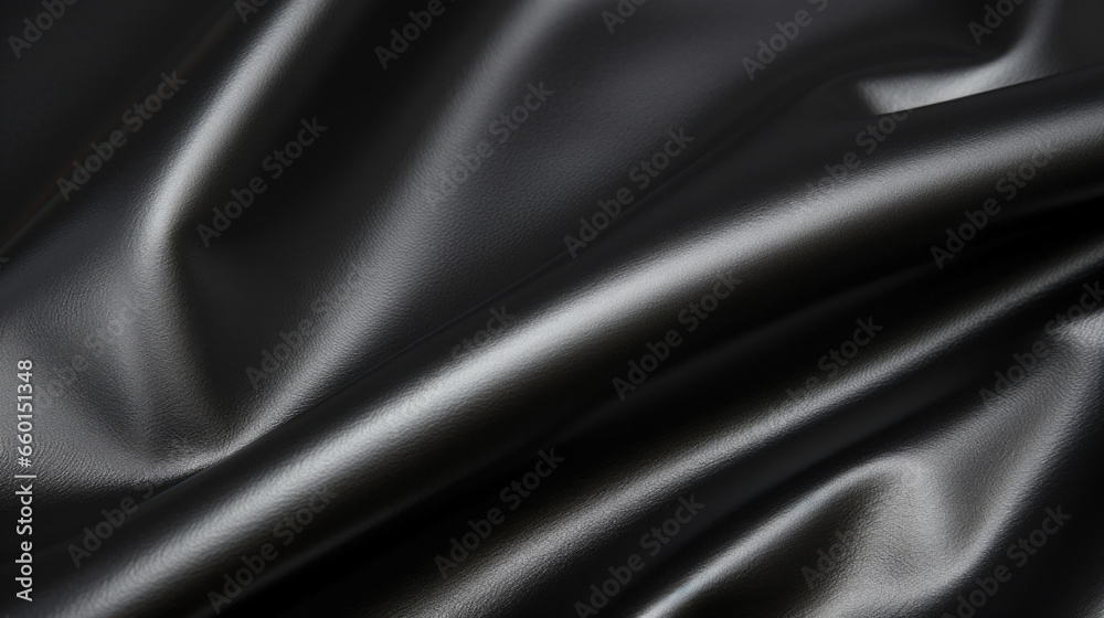 Obraz premium Texture of FullGrain Leather in a glossy black finish, giving it a sleek and sophisticated look. The smooth and shiny surface of this leather makes it a popular choice for luxury handbags