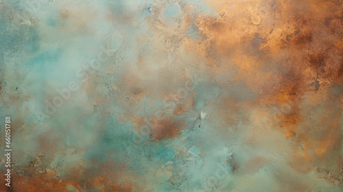 Closeup of a patinated copper panel The stunning color variations and patterns created by natural oxidation on copper, highlighting the unique characteristics of the metal.