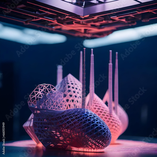 Nanoscale 3D Printing Precision: An exploration of the nanoscale world where robotic 3D printers meticulously craft intricate structures with accuracy that defies the limits of human capability. photo
