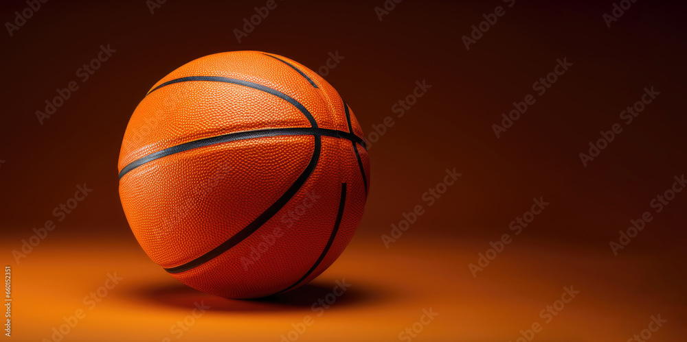 cinematic  shot  of basketball  ,studio light ,orange dark background  with copy space 