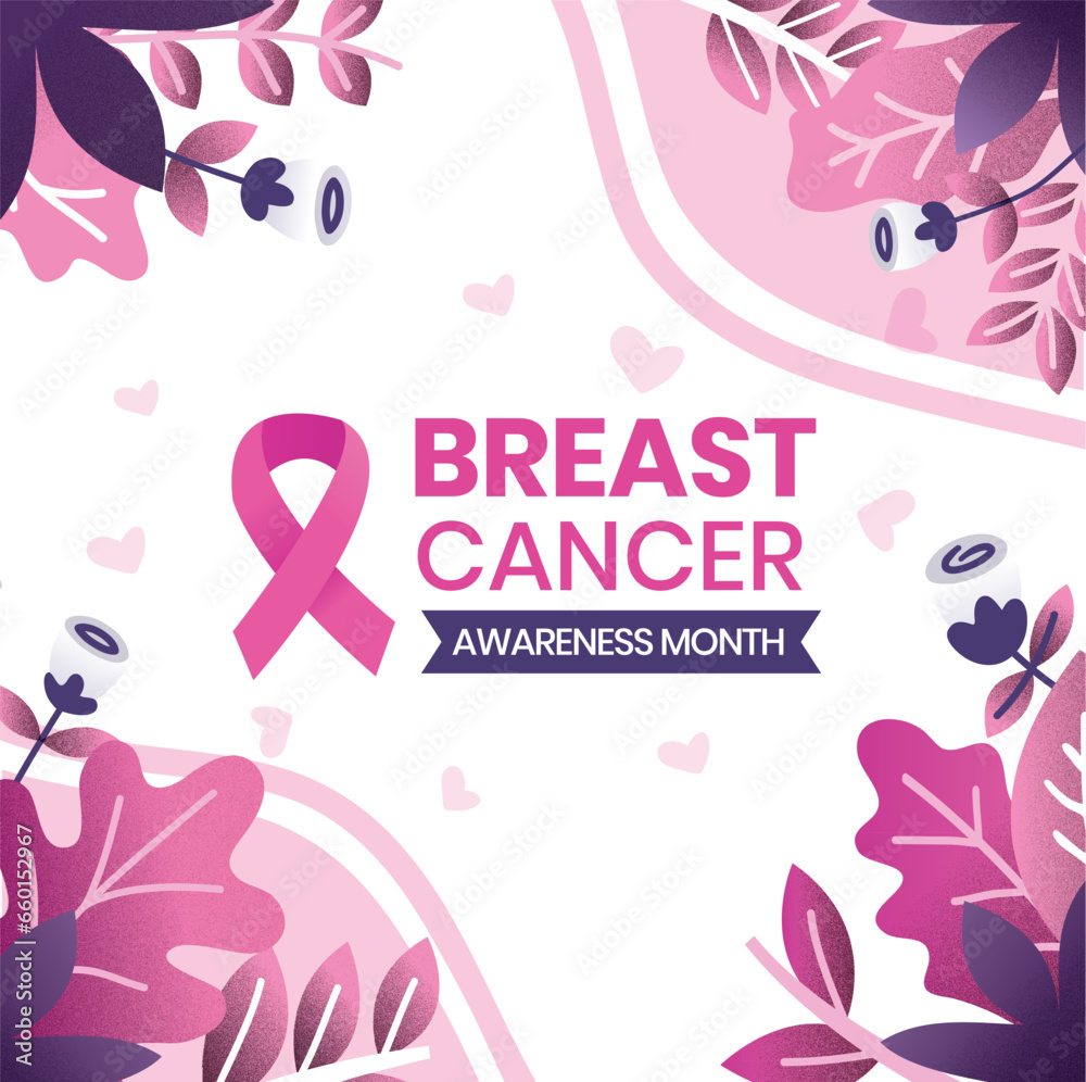Hand-drawn, flat design background for Breast Cancer Awareness Month.