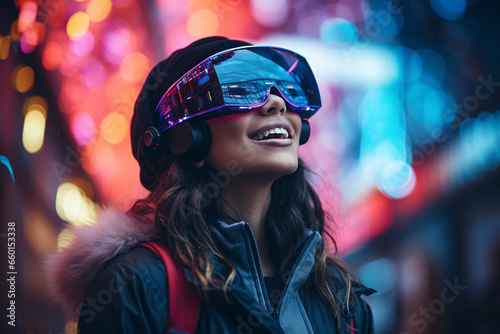 VR glasses. helmet device that allows you to partially immerse yourself in the world of virtual reality, creating visual and acoustic effect of being present in a space defined by a control device