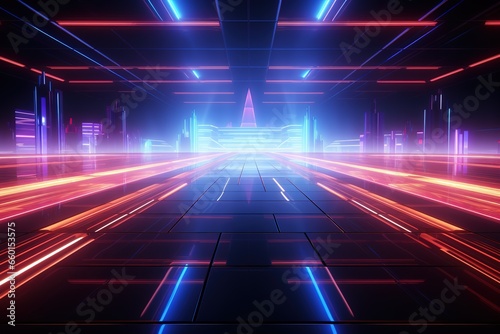 abstract futuristic background with glowing lines and lights. 3d rendering, AI Generated