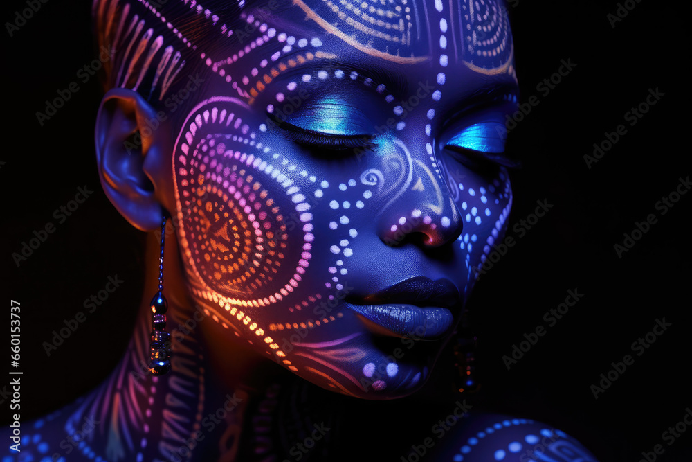 Portrait of woman with neon makeup
