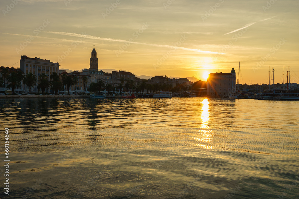 Fototapeta premium Split town at sunrise in Dalmatia, Croatia