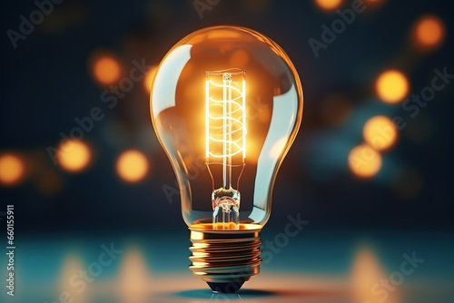 Glowing light bulb with ladder inside on blue background, 3D rendering, Ai Generated photo