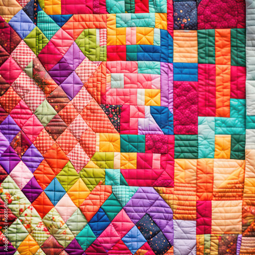 Patchwork quilt in bright neon colors background