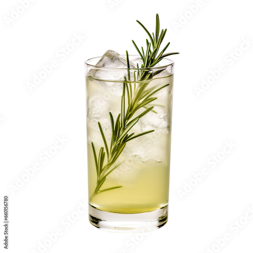 Glass of Rosemary Refresher Cocktail in a Highball glass on a transparent background.