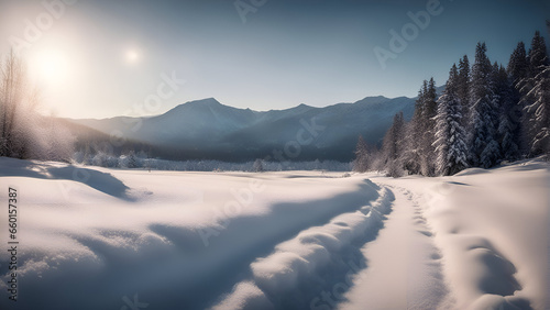 Fantastic winter landscape glowing by sunlight. Dramatic wintry scene. Carpathian. Ukraine. Europe. Beauty world.