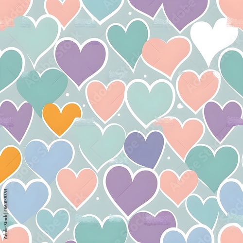Pastel Hearts Seamless Pattern in flat vector with Pastel Color Palette of Alice Blue Lavender Web Baby Blue Eyes 