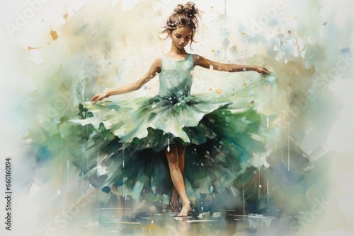 graceful girl in a ballet dress drawn in watercolor