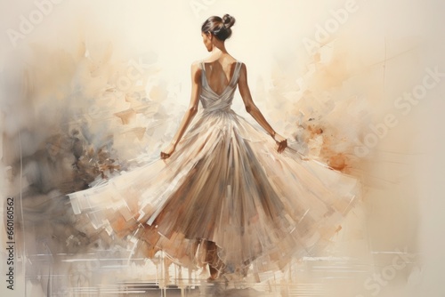 graceful girl in a ballet dress drawn in watercolor