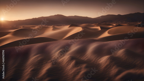 Desert sand dunes at sunset. 3d render illustration. © Waqar