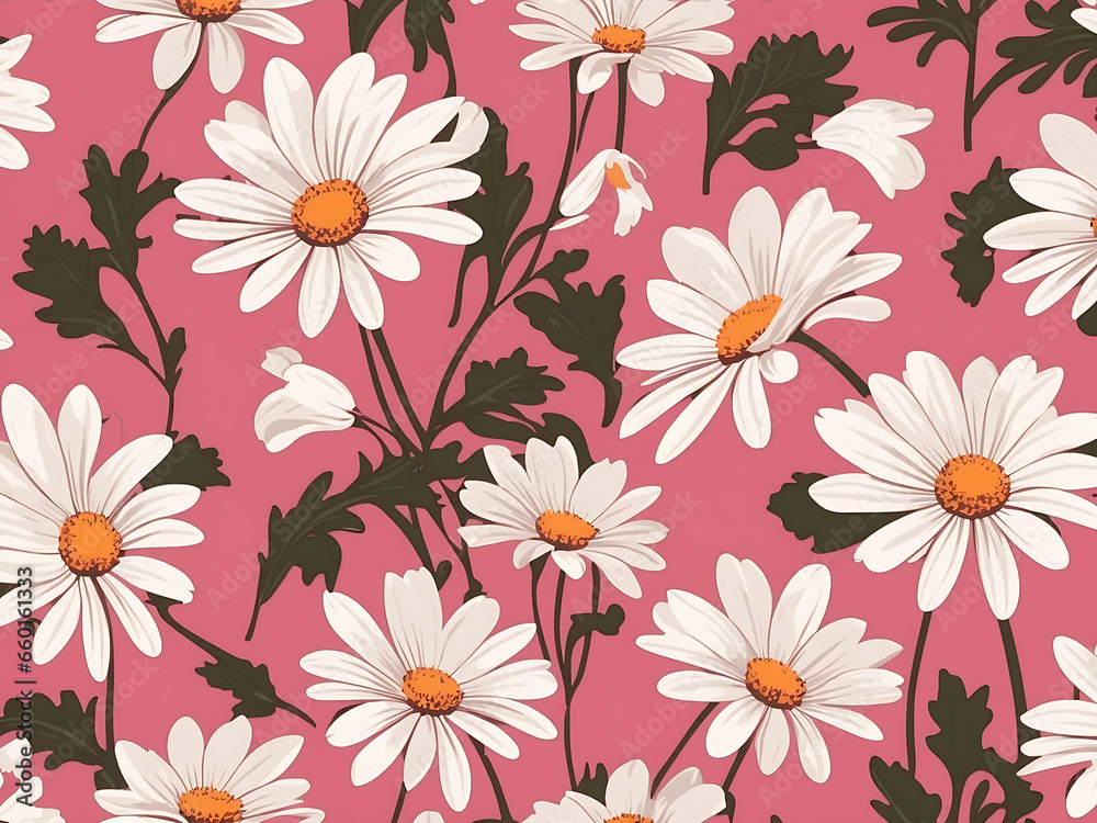 Vector retro seamless pattern with white daisies and pink background Vector retro seamless pattern with white daisies and pink background