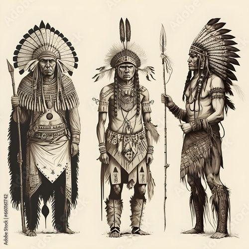 plains indians in sthe style of line art  photo