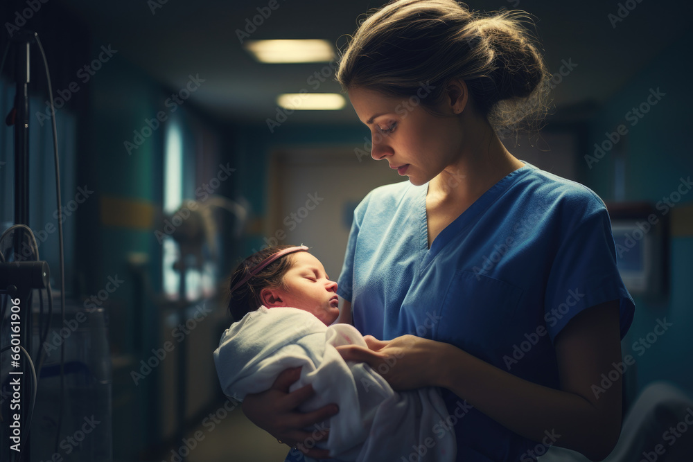 Woman with newborn baby in the hospital Woman with newborn baby in the hospital