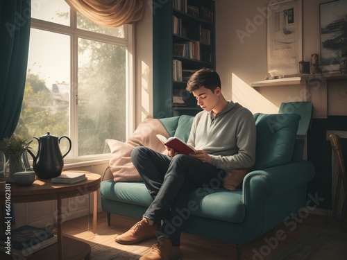 man sitting on sofa and reading newspaper