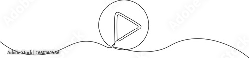 One continuous line drawing of play button. Vector illustration