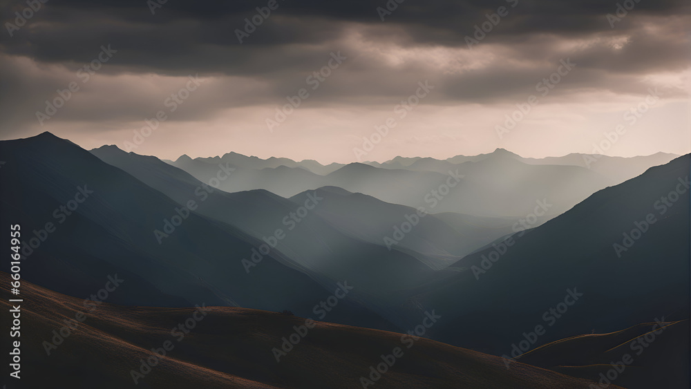 Landscape with mountains and clouds in the sky. 3d render
