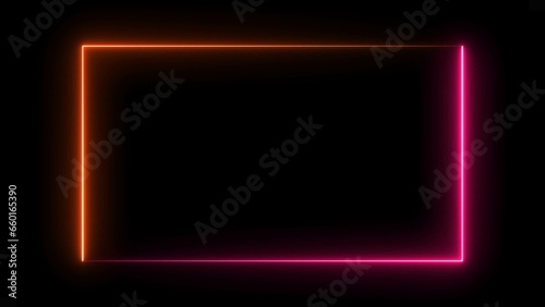 Abstract Neon light glowing rectangle shape illustration background.