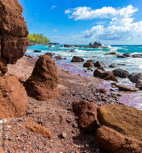 The Red Sand Of Koki Beach and Ka iwi o Pele , Koki Beach Park, Hana, Maui, Hawaii, USA photo