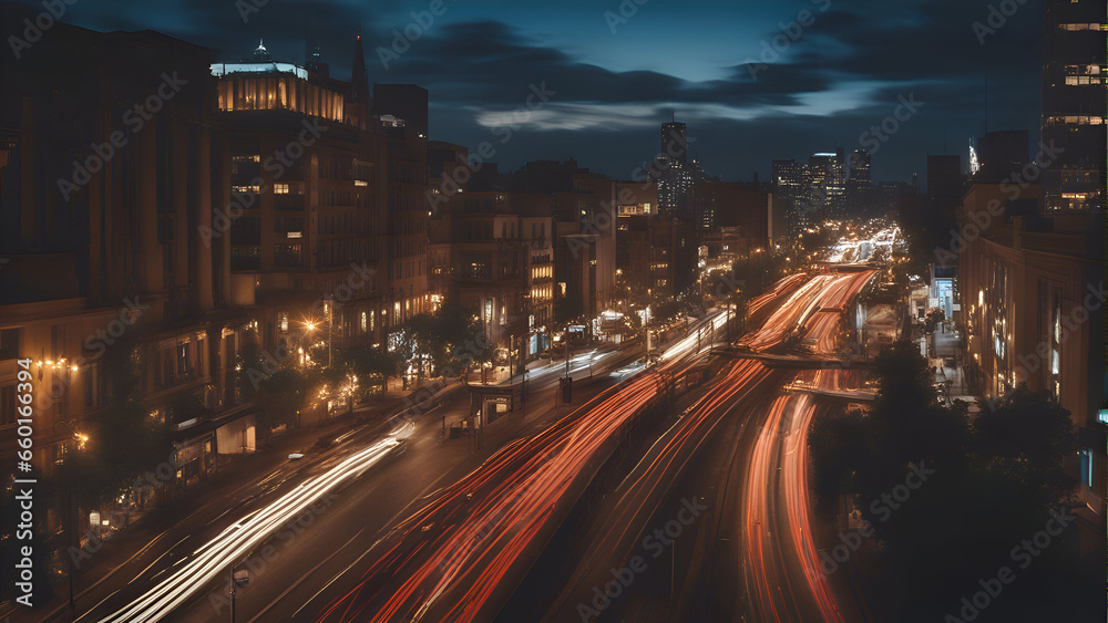 Illuminated streets of the city at night. long exposure.
