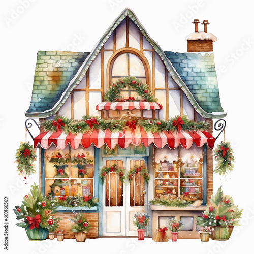 christmas decoration ion a water color house clip art 