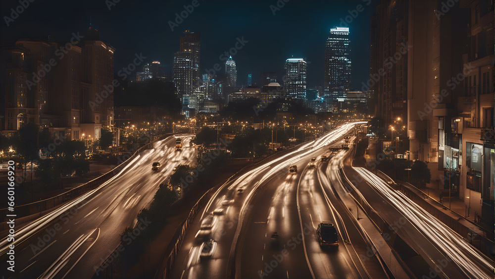 Night traffic in downtown Los Angeles. California. United States of America.