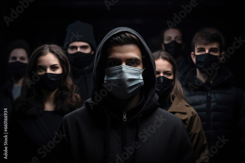 A scene of everyday life during the COVID-19 pandemic. People of all ages and backgrounds wear face masks to protect themselves and others from the virus