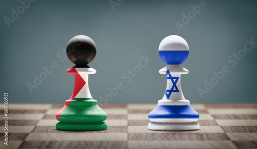 Foto Palestine and Israel conflict. 3D illustration.