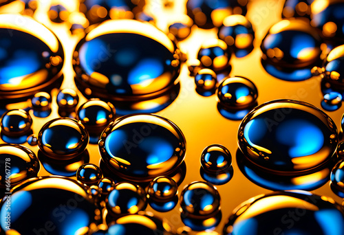 Liquid wallpaper, abstract 3D background. Background of golden liquid oil bubbles.