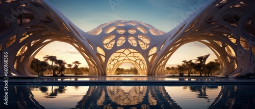 nature reserve, resort, biomimicry architecture, science fiction photo