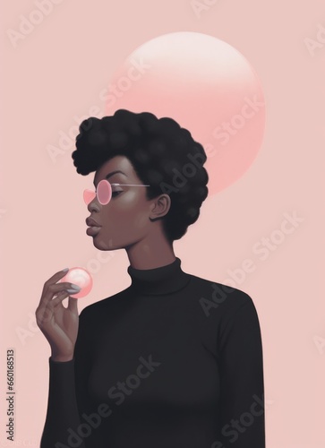 black woman, with abstract shapes, pattern in pastel colors, simple, minimal © Aliaksandr Siamko