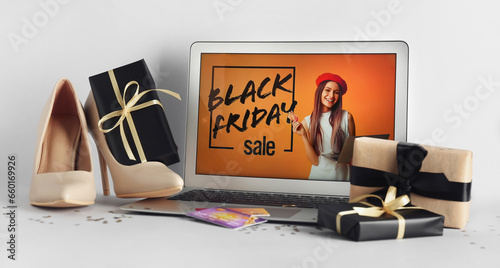 Laptop, shoes and gifts on ...