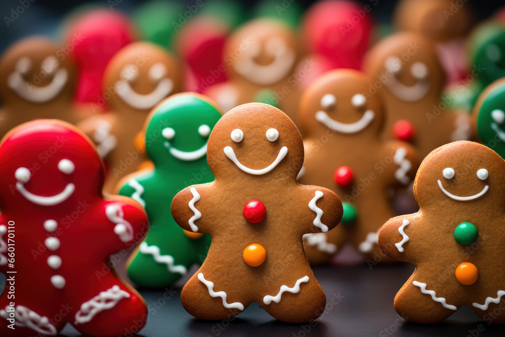 small gingerbread cookies decorated to look like happy people in different colors small gingerbread cookies decorated to look like happy people in different colors