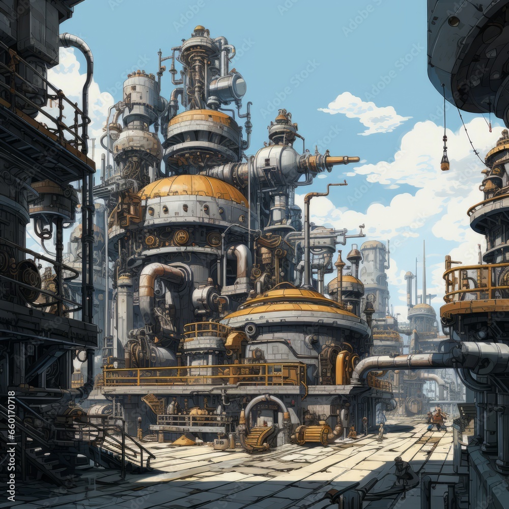 Large production plant in steampunk style
