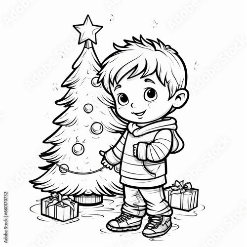 Line drawing. simple. for kids. christmas coloring page. white background