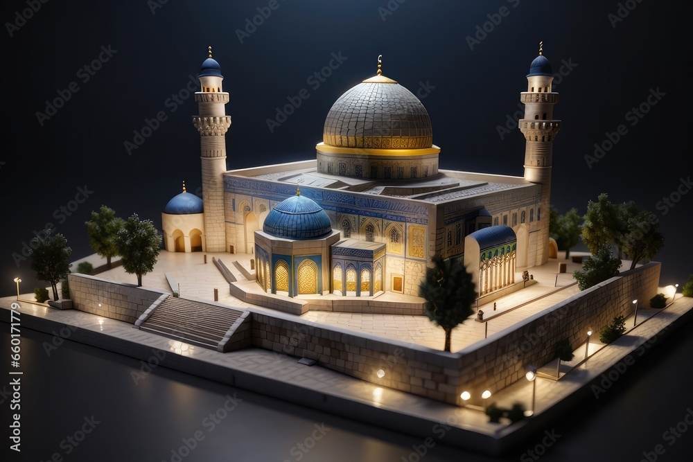 Εκτύπωση καμβά miniature of al aqsa mosque in the night photo