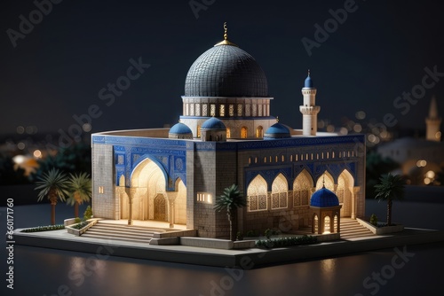 miniature of al aqsa mosque in the night photo photo