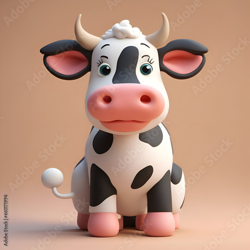 Cartoon cow with a white cap on his head. 3d illustration © Waqar