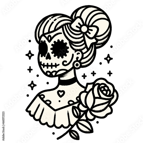 Girl with a rose, catrina deads day mexican vector