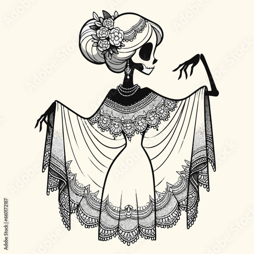 illustration catrina of a dress with flowers