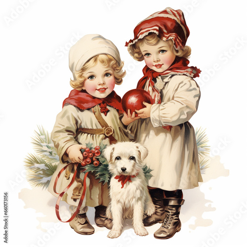 Vintage children christmas illustration isolated on a white background (generative AI)