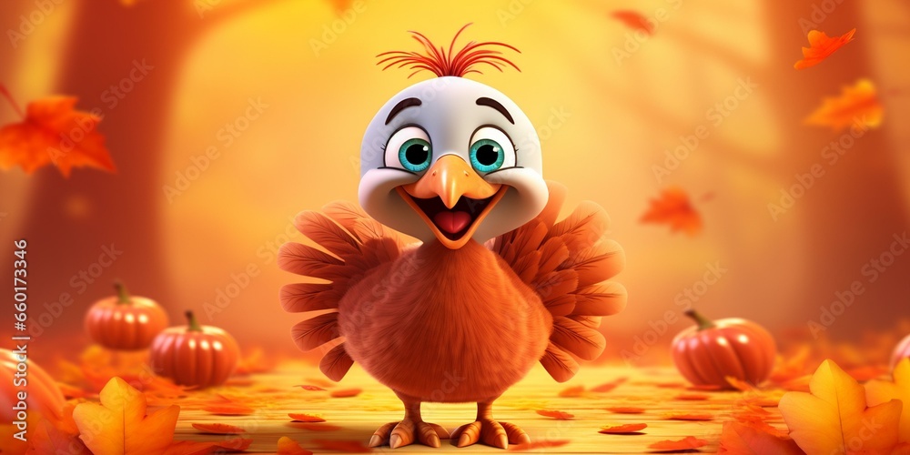 cute Thanksgiving turkey character cartoon 