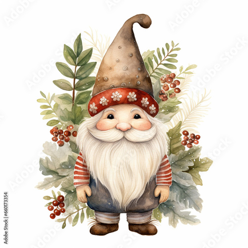 Cute gnome christmas illustration isolated on white background (generative ai)